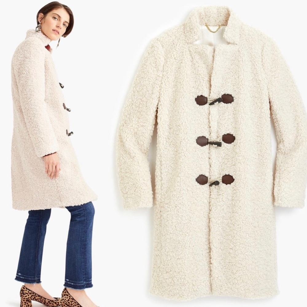 NWOT J.Crew Sherpa Teddy Faux Fur Toggle Coat Medium‎